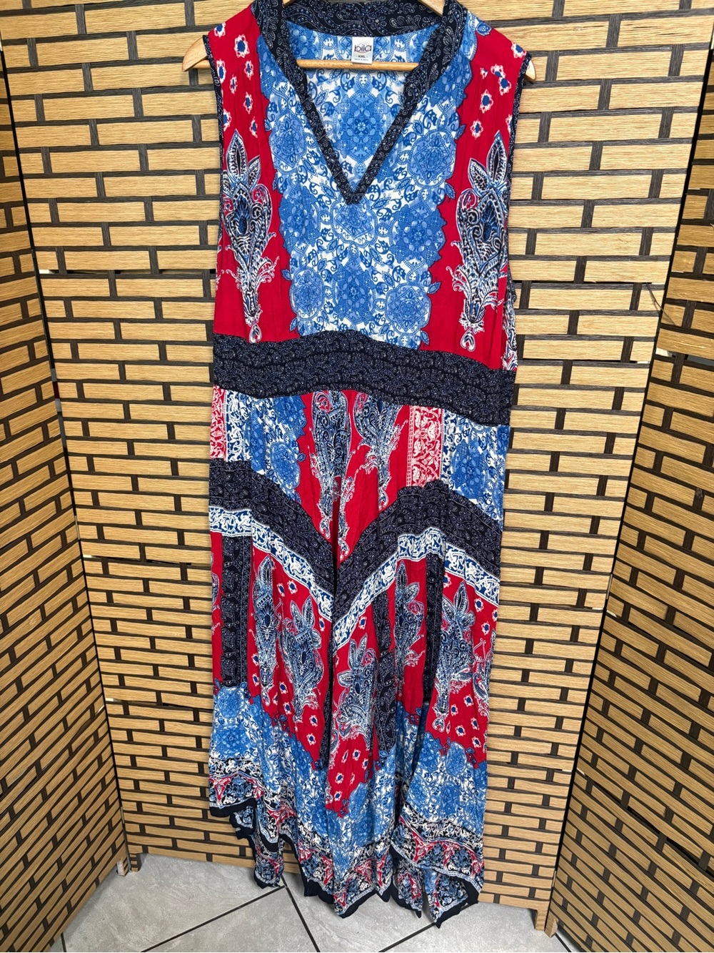 Bila red and blue handkerchief hem rayon dress size xxl